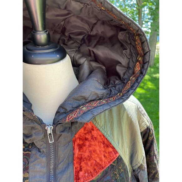 Vintage Atlantic Highlands Hooded Patchwork Jacket With Velvet Accents & Zipper - Picture 2 of 8